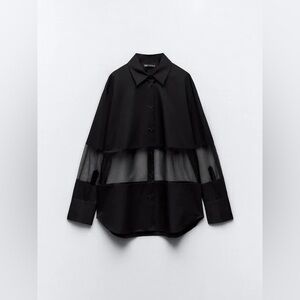 Zara Sheer Satin Combo Button Down Blouse XS NWT